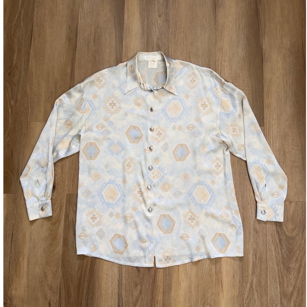 Vintage Escada Margaretha‎ Ley Silk Button Down Shirt Geometric 40 luxury